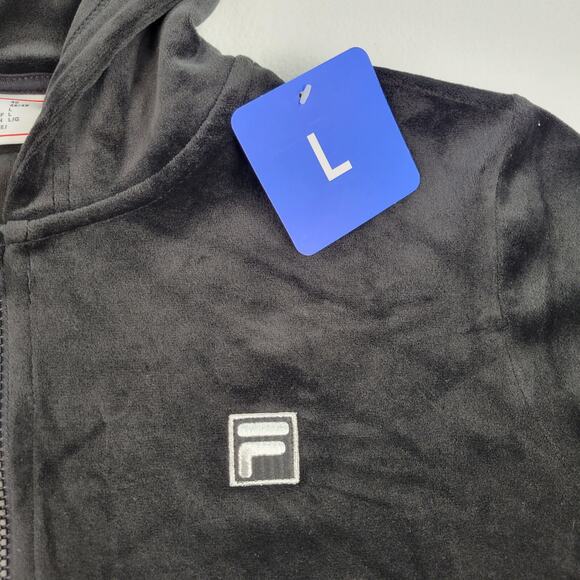 New Fila Hoodie Womens Large Black Velvet 1/4 Zip Hooded Pullover Sweatshirt NWT - Picture 5 of 15